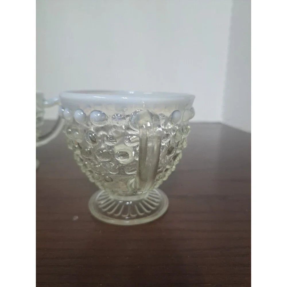 1940s Anchor Hocking Opalescent Hobnail Open Sugar Bowl And Creamer